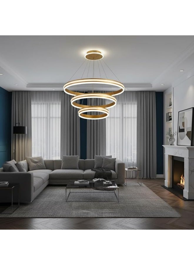 المفتاحة مصباح معلق حلقي LED من ألمفته، 40 سم | ثريا سقف عصرية صناعية قابلة لتعديل شدة الإضاءة | تصميم ثلاثي الحلقات (60-40-20 سم) | إضاءة معلقة قابلة للتعديل | لون فضي مناسب لغرفة المعيشة، غرفة الطعام، المكتب، وغرفة النوم - Image 1